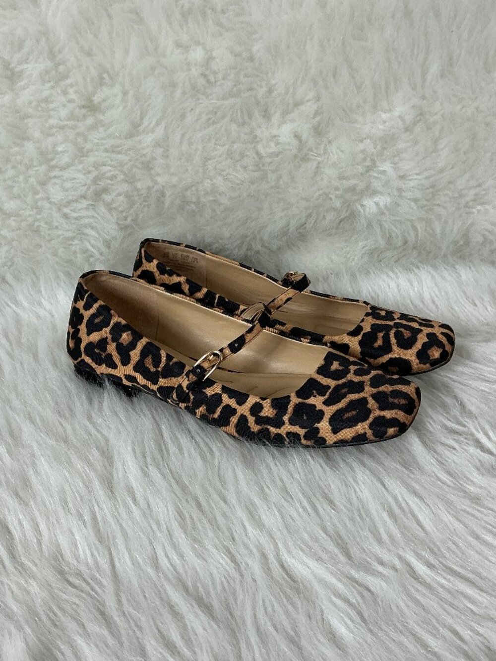 Franco Sarto Square Toe Leopard Tinsley Mary Jane Flat 8W Wide